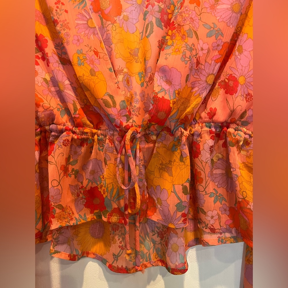 Wild Fable Floral Sheer Blouse - Orange and Pink XS - Picture 3 of 6
